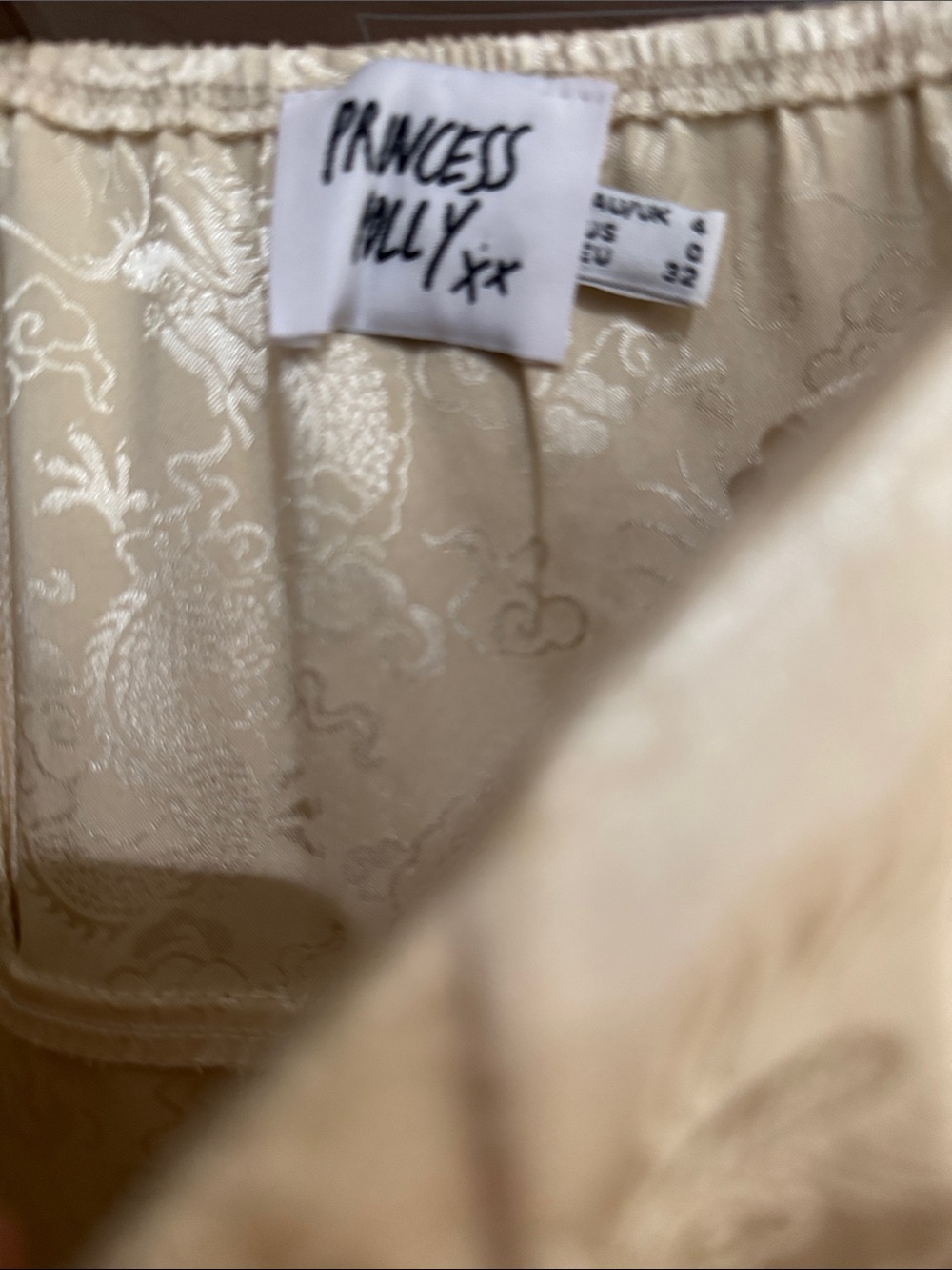 Princess Polly Dragon Jacquard Satin Mini Dress – Cream/Champagne – Size 0 - Picture 3 of 5